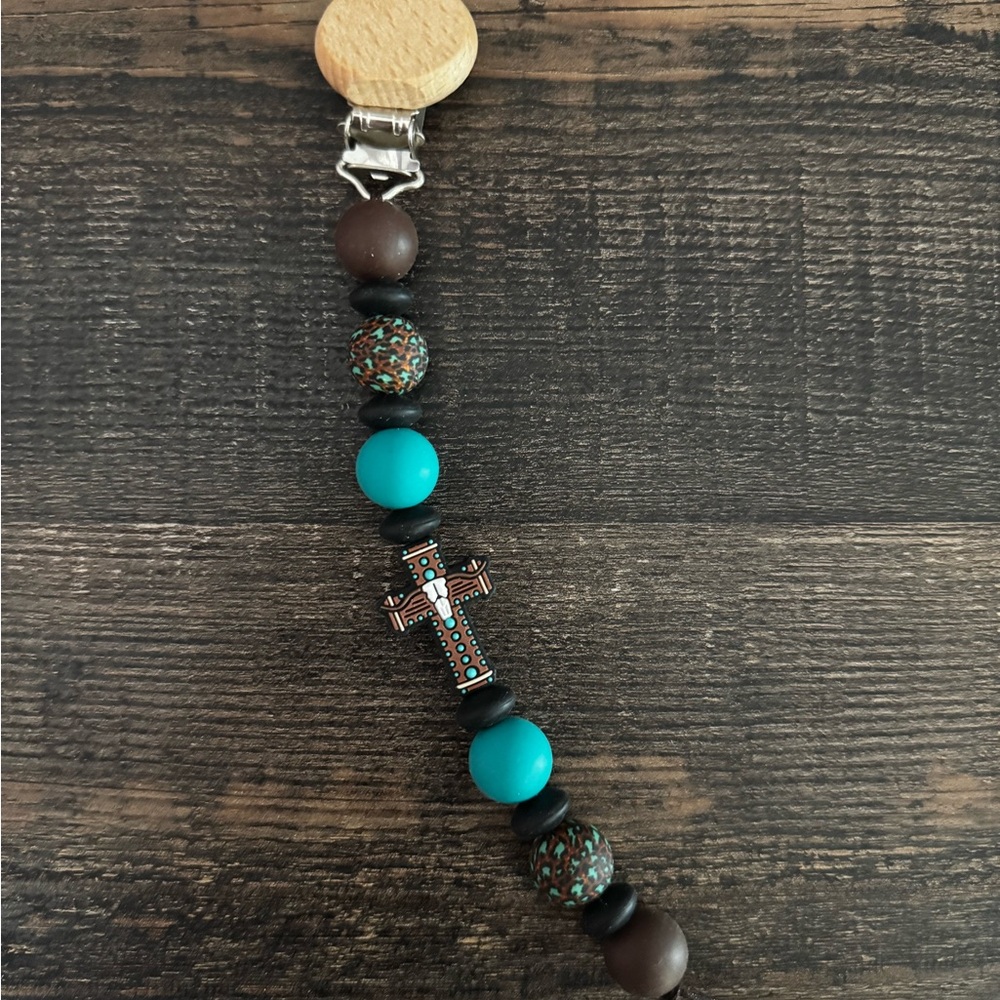Silicone Pacifier clip with Cross Charm